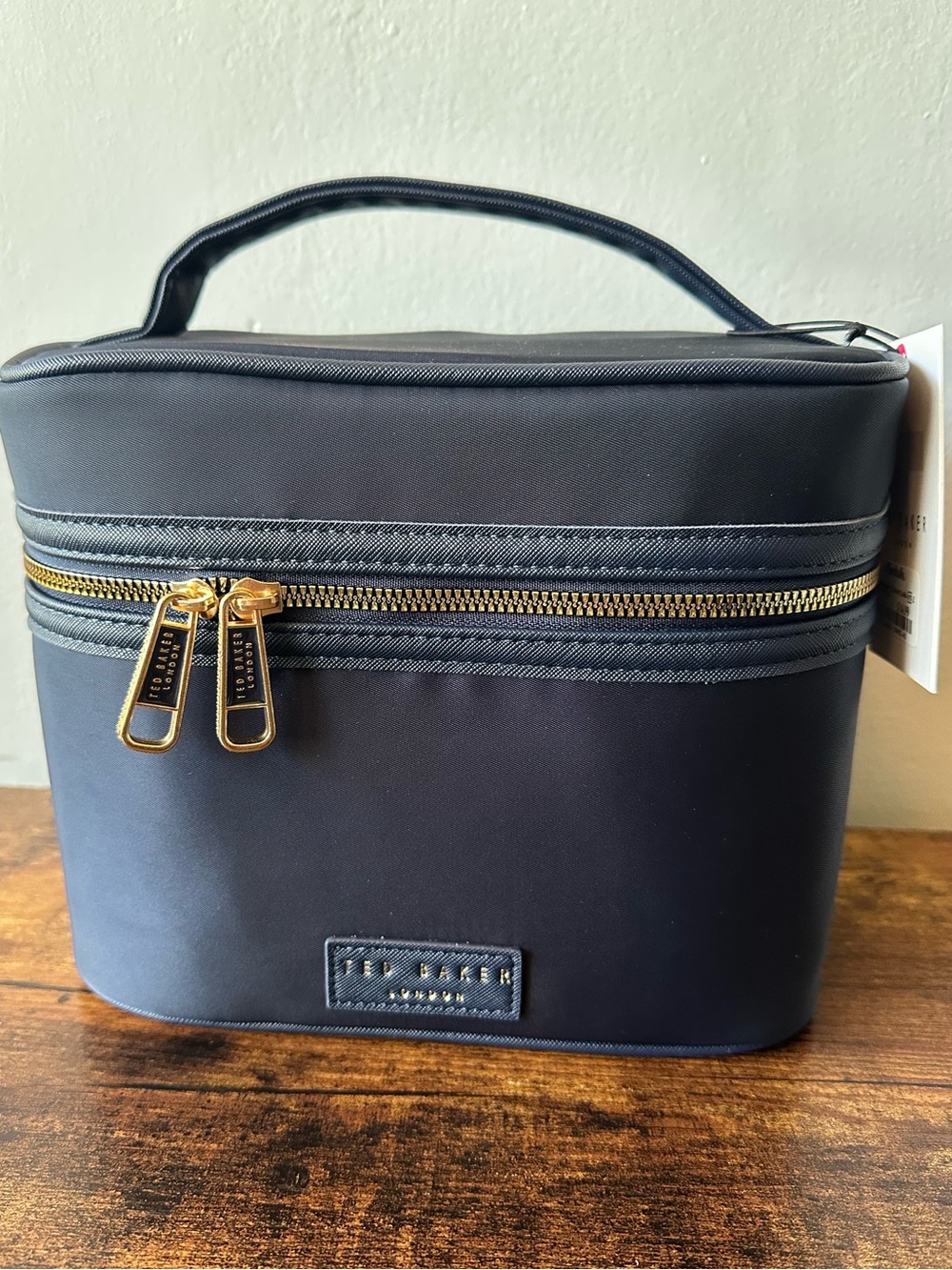 Ted Baker Navy Structured Zip Toiletry Cosmetic Case with Floral Interior NWT
